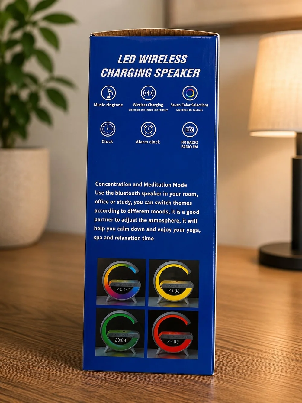 LED Wireless Charging Speaker - Grey with Rainbow Accent